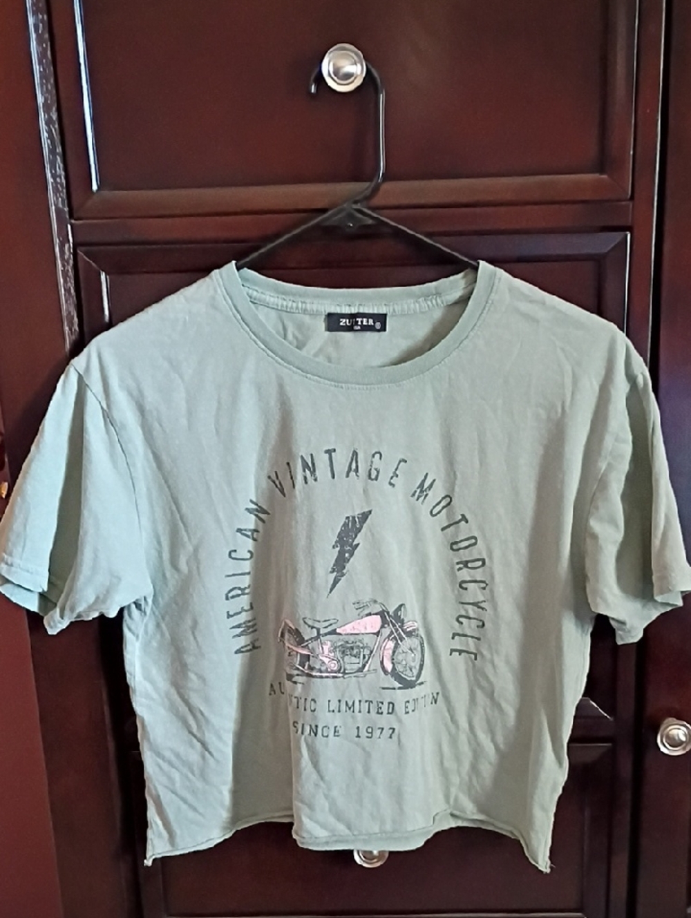 Zutter Vintage Motorcycle Graphic T-Shirt - Sage Green